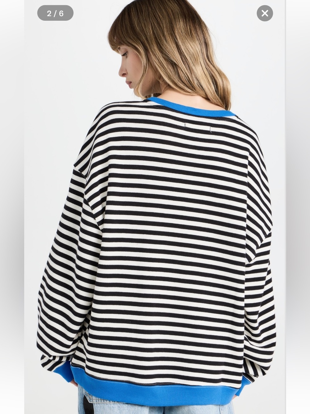 We The Free Black and White Striped Sweatshirt with Blue Trim size XS NWOT - Picture 12 of 17